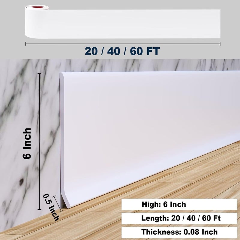 Duzzy Flexible Baseboard Molding Trim, 6 Inch(W) x 20 Feet(L) Peel and Stick Rubber Wall Trim Molding, Self-Adhesive Vinyl Wall Base Cove Base - Image 2